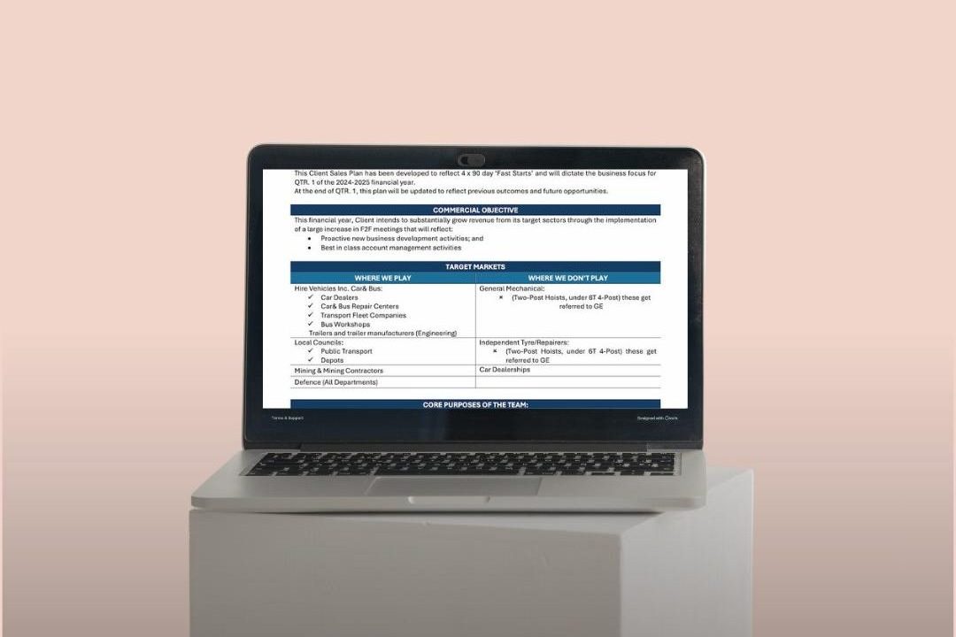 A sales plan on a laptop screen.
